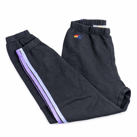 Aviator Nation Black Sweatpants Purple Stripe Joggers Super Soft Small - Picture 2 of 8